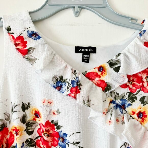 Zunie Girls Red Floral White Flared Dress Girls 10 - Picture 3 of 10